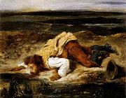Eugene Delacroix A Mortally Wounded Brigand Quenches his Thirst Spain oil painting artist